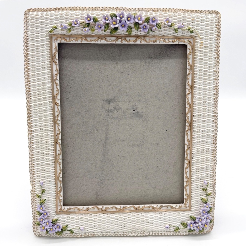 Vintage Hand Painted Floral Picture Frame Cottagecore Shabby Chic Decor 11"